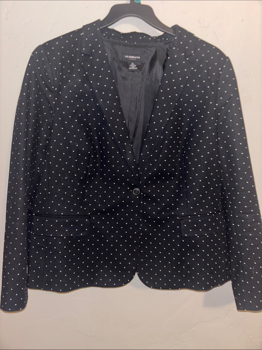 Liz Claiborne Black Blazer with White Polka Dots